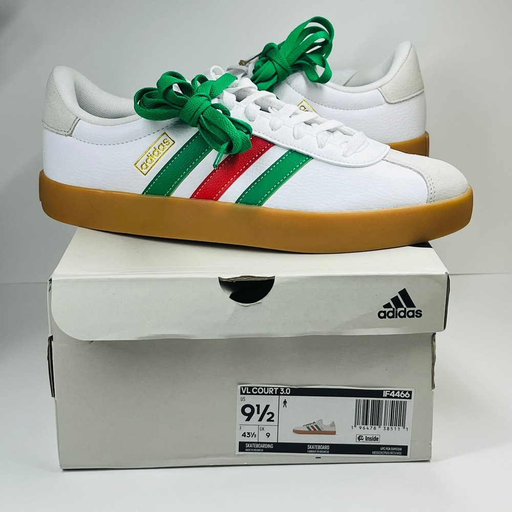 Adidas VL Court 3.0 Skateboarding Mens 9.5 White Green Red IF4466 Sneakers